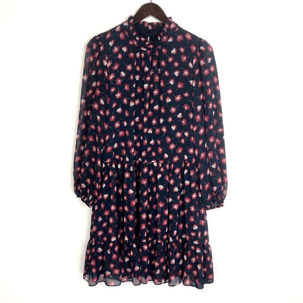 Maison Tara Floral Midi Dress Size 12 Daisies Keyhole Ruffle Hem Sheer Lined